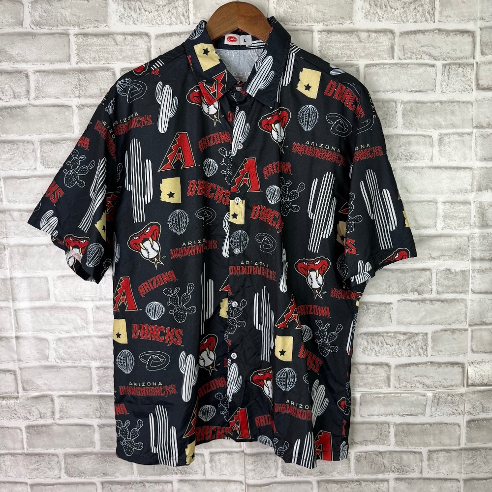 Arizona Diamondbacks Black Hawaiian Game Day Promo Buton Up Camp Shirt Men LARGE